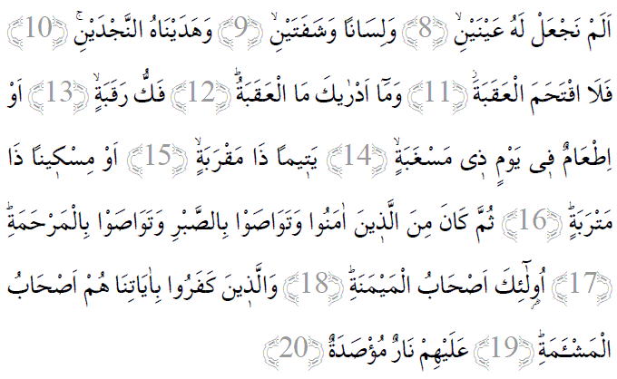 Beled suresi 8-20 ayetleri arapça yazılışı