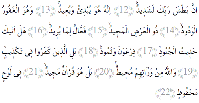 Buruc suresi 12-22 ayetleri arapça yazılışı
